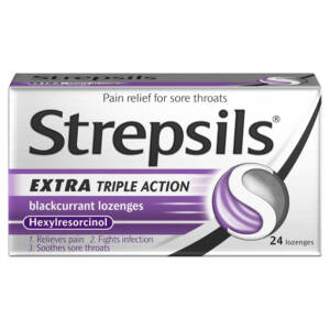 Strepsils Extra Triple Action Blackcurrent Lozenges - 24 Lozenges